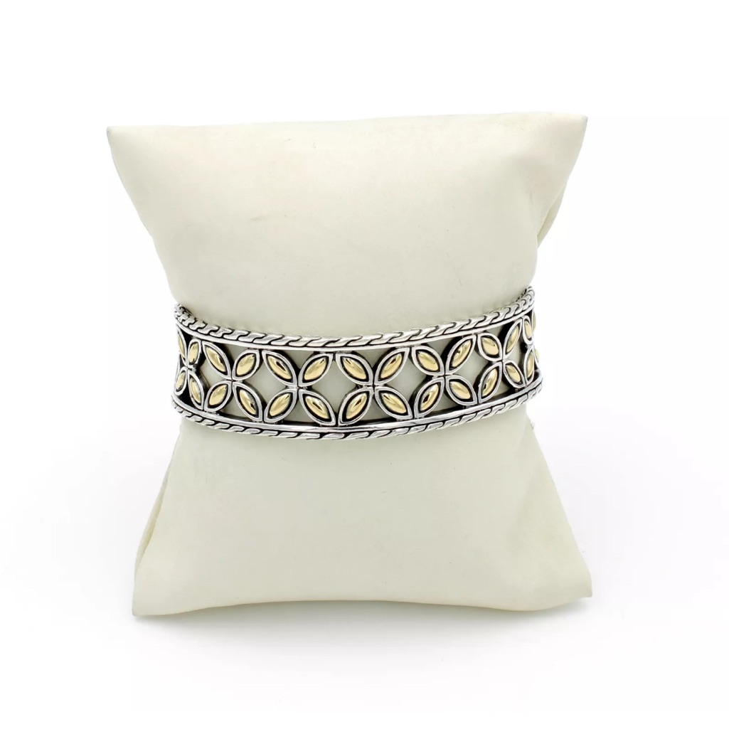 John Hardy Sterling 18k Yellow Gold Batu Kawung Flower Cuff 6 Bracelet 696$